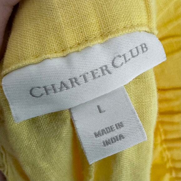 Linen Butter Yellow Pull On Tapered Pants Pockets Size Large Summer Charter Club - Picture 2 of 8
